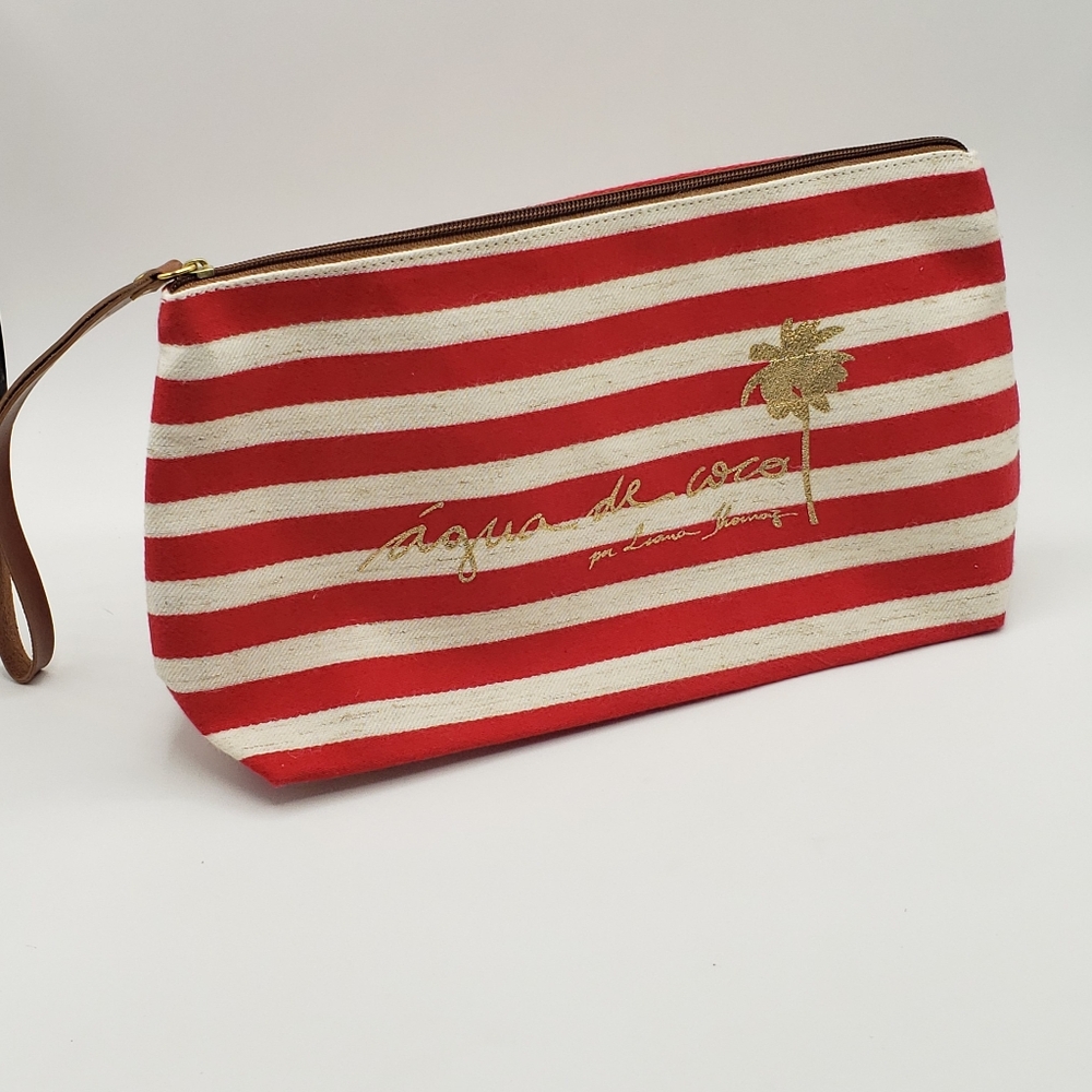 Agua de Coco Liana Thomaz cosmetic bag red ivory stripe